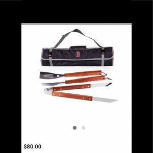 New RedSox BBQ Tool Set. Large Stainless Steel. Spatula, Fork, Tongs. Logo Case
